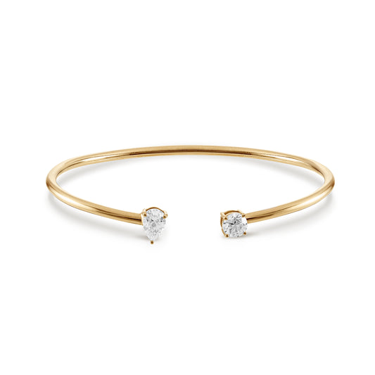 Customizable Open Cuff Bangle in 18K Gold with Lab-Grown Diamonds